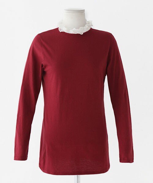 DHOLIC(ディーホリック)の「フリルネックラインポイントTシャツ(Tシャツ/カットソー・レディース・ディープグリーン/ブラック/ワイン/ホワイト・free)」の4枚目の写真