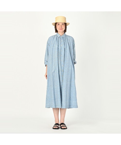 45R インドカディ平の水玉ミックスブロックプリントドレス 茶×アカ茶  