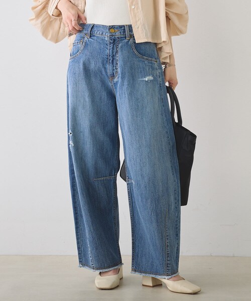PUAL CE CIN(ピュアルセシン)の「綿麻ワイドカーブデニムパンツ(デニムパンツ・レディース・サックスブルー/インディゴブルー・FREE)」の2枚目の写真