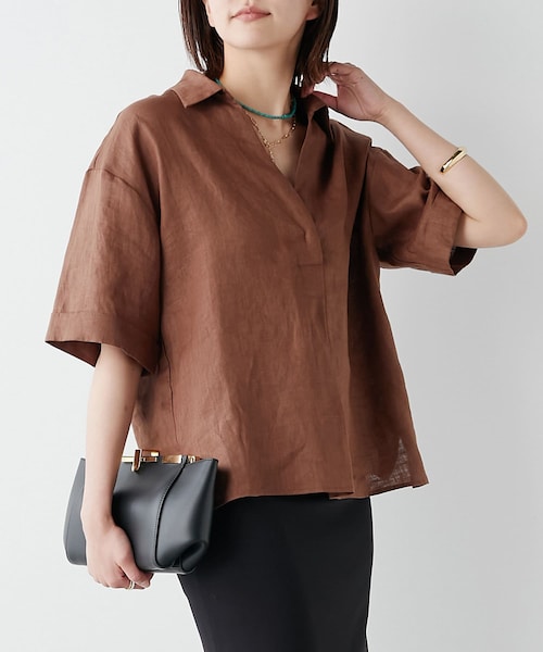 GALLARDAGALANTE（ガリャルダガランテ）の「リネンスキッパーシャツ（トップス・レディース・ベージュ/ブラウン・F）」の2枚目の写真