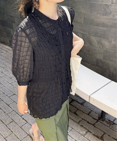Spick&Span◆シアーチェックシャーリングブラウス/FREE/ポリエステル/BLK/23-051-200-3050-2-0 Spick & Span（スピックアンドスパン）の「シアーチェック