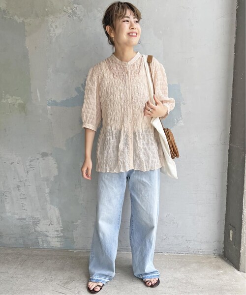 Spick&Span◆シアーチェックシャーリングブラウス/FREE/ポリエステル/BLK/23-051-200-3050-2-0 Spick & Span（スピックアンドスパン）の「シアーチェック