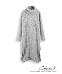 catworld | 高領麻花側開衩長版毛線洋裝(その他)