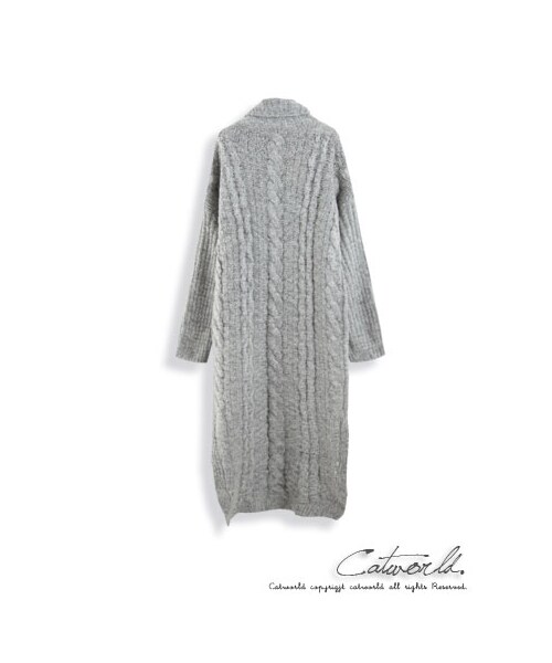 catworld（キャットワールド）の「高領麻花側開衩長版毛線洋裝（その他・レディース・灰/深藍・F）」の3枚目の写真