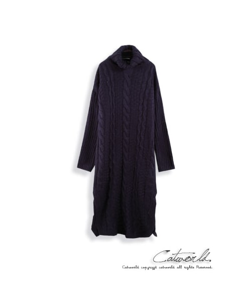 catworld（キャットワールド）の「高領麻花側開衩長版毛線洋裝（その他・レディース・灰/深藍・F）」の7枚目の写真