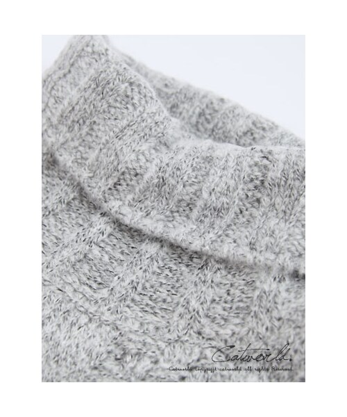 catworld（キャットワールド）の「高領麻花側開衩長版毛線洋裝（その他・レディース・灰/深藍・F）」の4枚目の写真