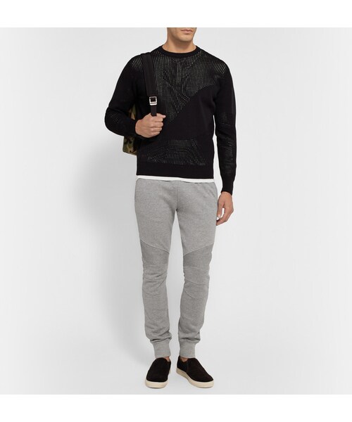 BALMAIN(バルマン)の「Balmain Slim-Fit Loopback Cotton-Jersey Biker Sweatpants(その他パンツ・メンズ・Gray・S/L/M)」の4枚目の写真