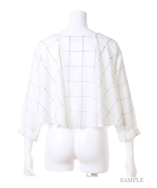 SNIDEL（スナイデル）の「ショート丈フレアブラウス（ブラウス・レディース・WHT/WHTxBLK/WHTxBLU・F）」の5枚目の写真