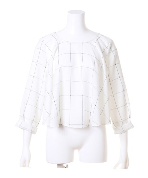 SNIDEL（スナイデル）の「ショート丈フレアブラウス（ブラウス・レディース・WHT/WHTxBLK/WHTxBLU・F）」の2枚目の写真