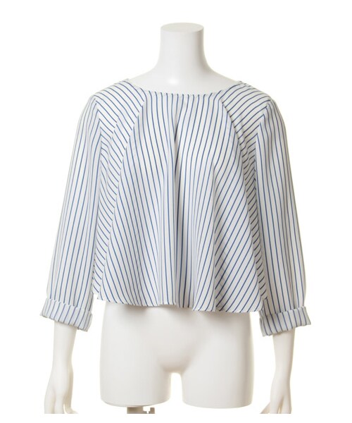 SNIDEL（スナイデル）の「ショート丈フレアブラウス（ブラウス・レディース・WHT/WHTxBLK/WHTxBLU・F）」の3枚目の写真