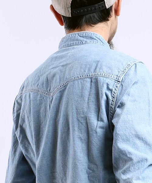 レミリーフ 日本製 ウエスタン バンドカラー デニムシャツ S