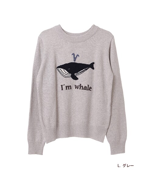 w closet（ダブルクローゼット）の「クジラ柄刺繍入りプルオーバー（トップス・レディース・オフホワイト/L.グレー/ブルー・FREE）」の3枚目の写真