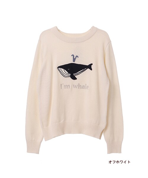 w closet（ダブルクローゼット）の「クジラ柄刺繍入りプルオーバー（トップス・レディース・オフホワイト/L.グレー/ブルー・FREE）」の2枚目の写真