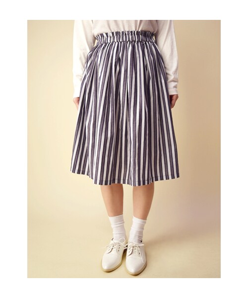 w closet(ダブルクローゼット)の「マルチストライプギャザースカート(パンツ・レディース・オフホワイト/サックス/ネイビー・FREE)」の1枚目の写真