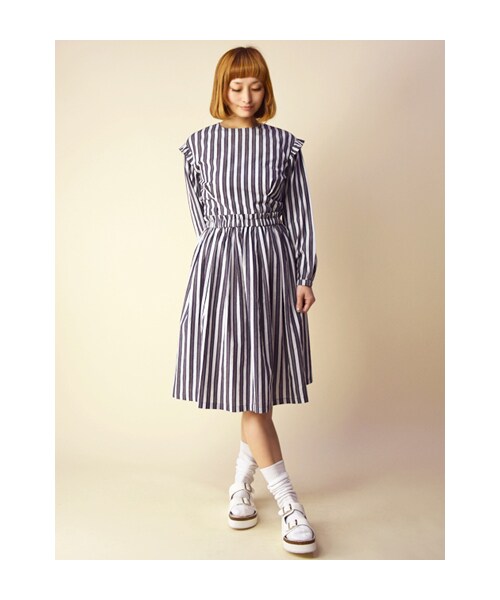 w closet(ダブルクローゼット)の「マルチストライプギャザースカート(パンツ・レディース・オフホワイト/サックス/ネイビー・FREE)」の12枚目の写真