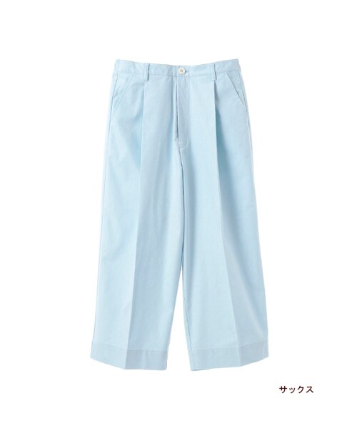 w closet(ダブルクローゼット)の「厚手シャンブレ7分丈ワイドクロップドタックパンツ(パンツ・レディース・オフホワイト/L.ピンク/サックス・FREE)」の4枚目の写真