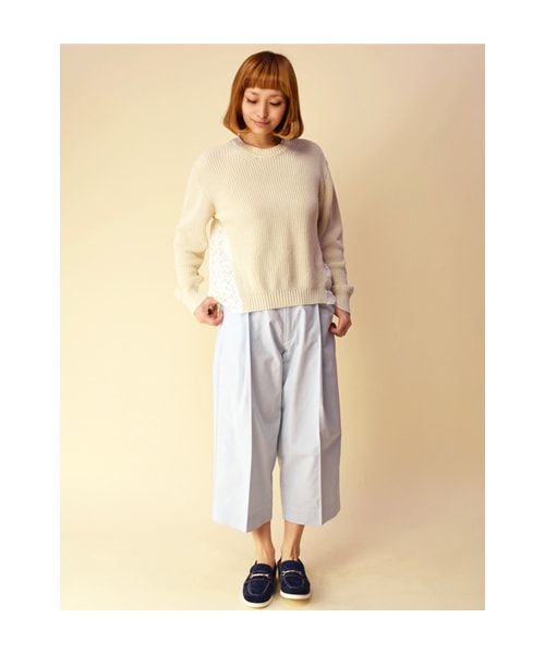 w closet(ダブルクローゼット)の「厚手シャンブレ7分丈ワイドクロップドタックパンツ(パンツ・レディース・オフホワイト/L.ピンク/サックス・FREE)」の11枚目の写真