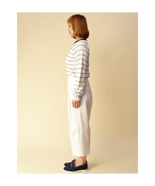 w closet(ダブルクローゼット)の「厚手シャンブレ7分丈ワイドクロップドタックパンツ(パンツ・レディース・オフホワイト/L.ピンク/サックス・FREE)」の5枚目の写真