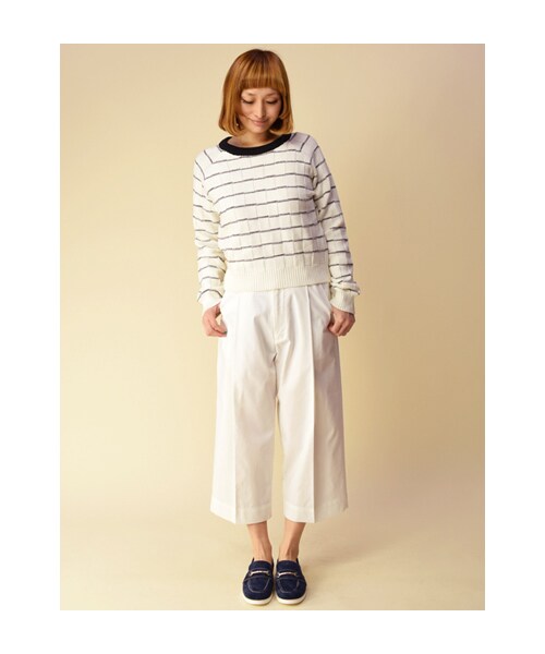 w closet(ダブルクローゼット)の「厚手シャンブレ7分丈ワイドクロップドタックパンツ(パンツ・レディース・オフホワイト/L.ピンク/サックス・FREE)」の10枚目の写真