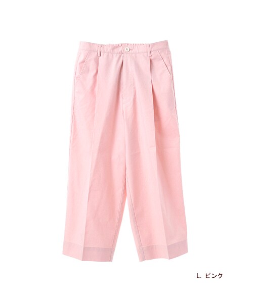 w closet(ダブルクローゼット)の「厚手シャンブレ7分丈ワイドクロップドタックパンツ(パンツ・レディース・オフホワイト/L.ピンク/サックス・FREE)」の3枚目の写真