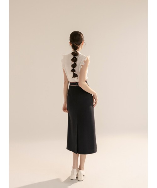 Marjorie（マージョリー）の「讚頌夏天，撞色織帶滾邊蓋袋設計直筒裙（スカート・レディース・米白/藍・XS/S/M/L）」の15枚目の写真