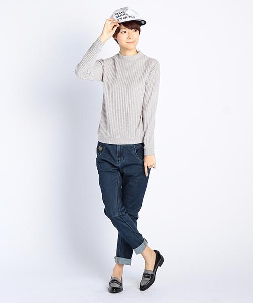 DOUBLE NAME(ダブルネーム)の「太リブ編みハイネックプルオーバーニット(トップス・レディース・ブルー/グレー/オフシロ・FREE)」の8枚目の写真