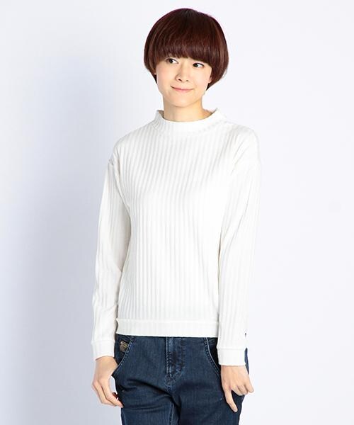 DOUBLE NAME(ダブルネーム)の「太リブ編みハイネックプルオーバーニット(トップス・レディース・ブルー/グレー/オフシロ・FREE)」の3枚目の写真