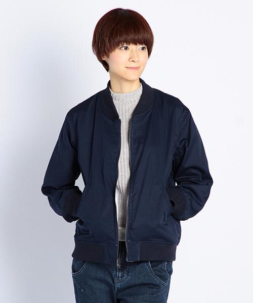 DOUBLE NAME(ダブルネーム)の「リバーシブルMA-1ブルゾン(無地×ストライプ)(ジャケット/アウター・レディース・ネイビー/オフシロ・FREE)」の9枚目の写真