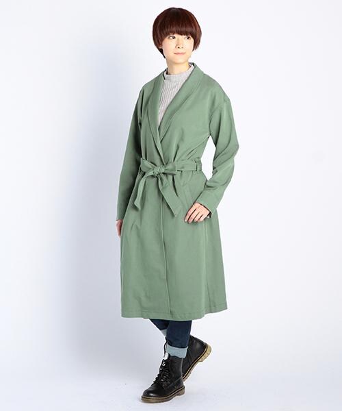 DOUBLE NAME(ダブルネーム)の「ベルト付きロングガウン風コート(ジャケット/アウター・レディース・ブラック/カーキ/グレー・FREE)」の8枚目の写真