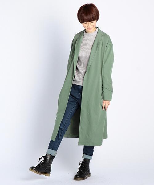 DOUBLE NAME(ダブルネーム)の「ベルト付きロングガウン風コート(ジャケット/アウター・レディース・ブラック/カーキ/グレー・FREE)」の9枚目の写真