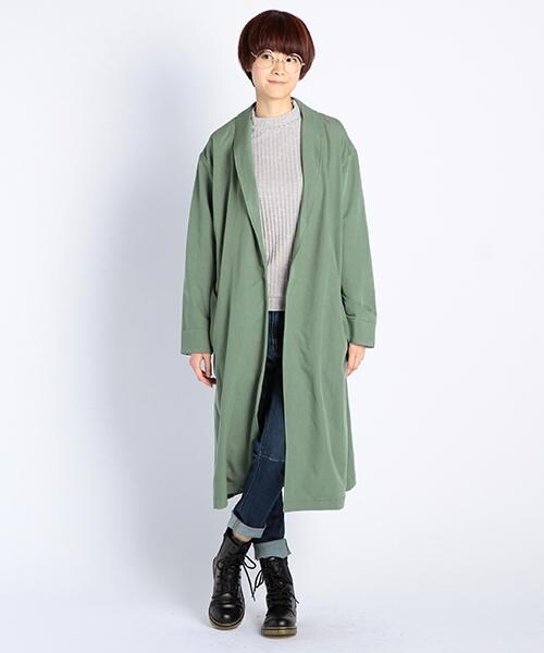 DOUBLE NAME(ダブルネーム)の「ベルト付きロングガウン風コート(ジャケット/アウター・レディース・ブラック/カーキ/グレー・FREE)」の3枚目の写真