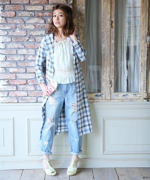 Heather（ヘザー）の「【通常販売スタート】シフォンオフショルブラウス（トップス・レディース・ホワイト/ギンガムチェック（モノトーン）/ギンガムチェック（レッド）/ライトイエロー/ネイビー・FREE）」の14枚目の写真