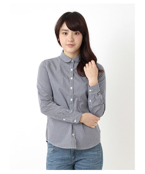 earth music&ecology（アースミュージックアンドエコロジー）の「【シャキシャキシャツ】ギンガムチェック（シャツ・ブラウス・レディース・ブラック/ライトピンク/レッド/イエロー/グリーン/サックスブルー/ネイビー/ラベンダー・S/M）」の13枚目の写真