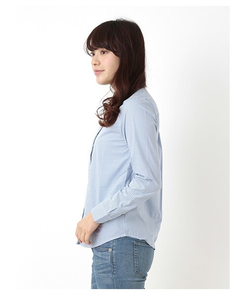 earth music&ecology（アースミュージックアンドエコロジー）の「【シャキシャキシャツ】ギンガムチェック（シャツ・ブラウス・レディース・ブラック/ライトピンク/レッド/イエロー/グリーン/サックスブルー/ネイビー/ラベンダー・S/M）」の2枚目の写真