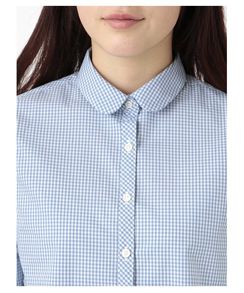 earth music&ecology（アースミュージックアンドエコロジー）の「【シャキシャキシャツ】ギンガムチェック（シャツ・ブラウス・レディース・ブラック/ライトピンク/レッド/イエロー/グリーン/サックスブルー/ネイビー/ラベンダー・S/M）」の4枚目の写真