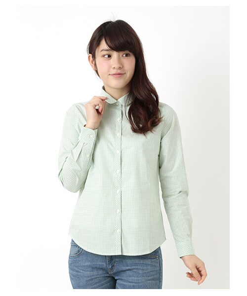 earth music&ecology（アースミュージックアンドエコロジー）の「【シャキシャキシャツ】ギンガムチェック（シャツ・ブラウス・レディース・ブラック/ライトピンク/レッド/イエロー/グリーン/サックスブルー/ネイビー/ラベンダー・S/M）」の11枚目の写真