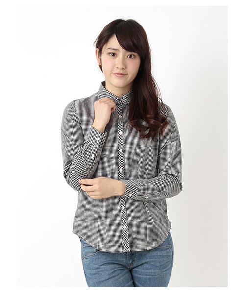 earth music&ecology（アースミュージックアンドエコロジー）の「【シャキシャキシャツ】ギンガムチェック（シャツ・ブラウス・レディース・ブラック/ライトピンク/レッド/イエロー/グリーン/サックスブルー/ネイビー/ラベンダー・S/M）」の7枚目の写真