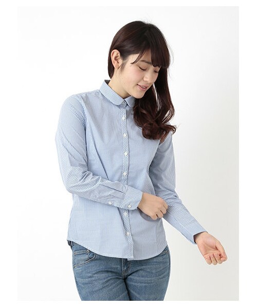 earth music&ecology（アースミュージックアンドエコロジー）の「【シャキシャキシャツ】ギンガムチェック（シャツ・ブラウス・レディース・ブラック/ライトピンク/レッド/イエロー/グリーン/サックスブルー/ネイビー/ラベンダー・S/M）」の12枚目の写真