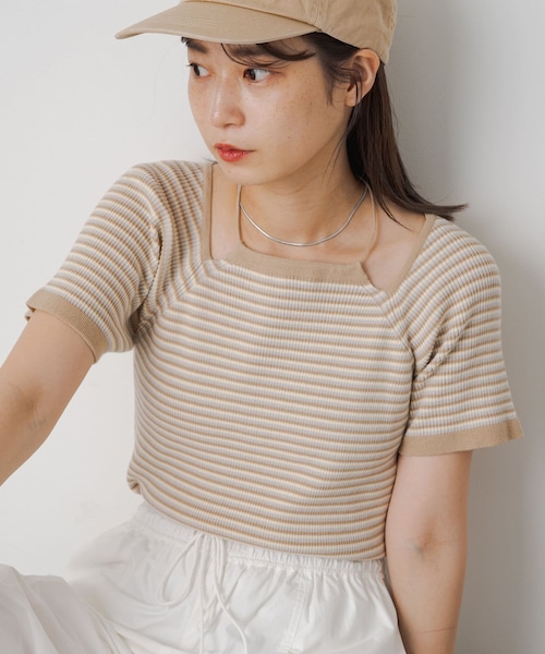 Kastane（カスタネ）の「アメスリTEE（Tシャツ/カットソー・レディース・オフホワイト/サックスブルー/オレンジ/アイボリー/ミント/ブルー・F）」の2枚目の写真