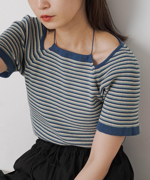 Kastane（カスタネ）の「アメスリTEE（Tシャツ/カットソー・レディース・オフホワイト/サックスブルー/オレンジ/アイボリー/ミント/ブルー・F）」の5枚目の写真