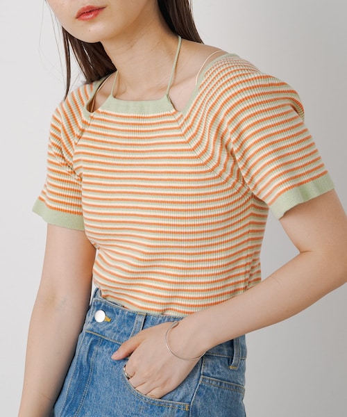 Kastane（カスタネ）の「アメスリTEE（Tシャツ/カットソー・レディース・オフホワイト/サックスブルー/オレンジ/アイボリー/ミント/ブルー・F）」の3枚目の写真