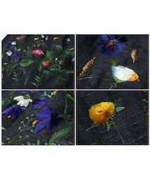美品　45R 高級　ギマツイードコート　花柄刺繍　ベルト付き　2 45R インディゴギマツイード刺繍コート ロングコート 草花刺繍