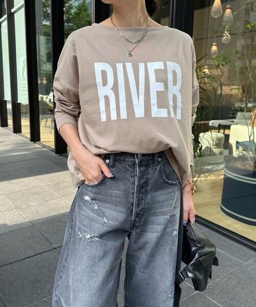 DOUDOU オーバーサイズTシャツ DouDou tシャツ タックスリーブロゴTEE レディース : ZOZOTOWN