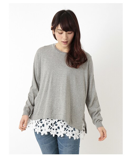 earth music&ecology(アースミュージックアンドエコロジー)の「【SET ITEM】ニットプルオーバー裾レースタンクセット(ニット・セーター・レディース・アイボリー/杢ライトグレー/グレーベージュ/ネイビー・F)」の9枚目の写真