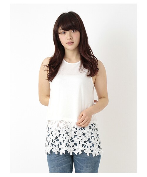 earth music&ecology(アースミュージックアンドエコロジー)の「【SET ITEM】ニットプルオーバー裾レースタンクセット(ニット・セーター・レディース・アイボリー/杢ライトグレー/グレーベージュ/ネイビー・F)」の7枚目の写真