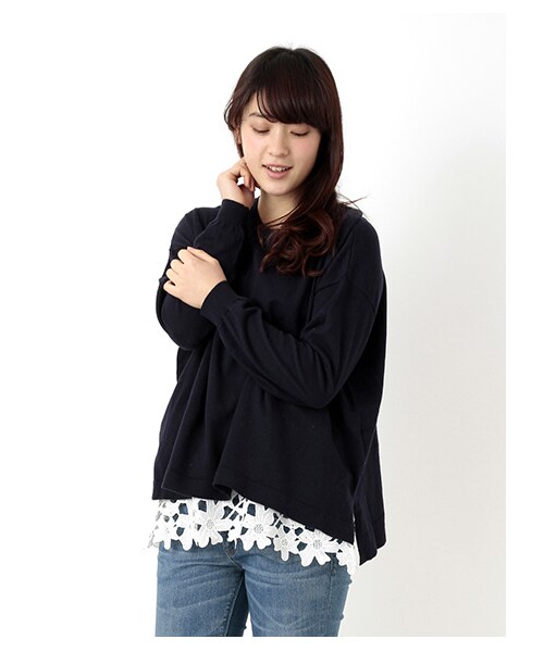 earth music&ecology(アースミュージックアンドエコロジー)の「【SET ITEM】ニットプルオーバー裾レースタンクセット(ニット・セーター・レディース・アイボリー/杢ライトグレー/グレーベージュ/ネイビー・F)」の11枚目の写真