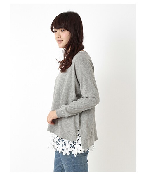 earth music&ecology(アースミュージックアンドエコロジー)の「【SET ITEM】ニットプルオーバー裾レースタンクセット(ニット・セーター・レディース・アイボリー/杢ライトグレー/グレーベージュ/ネイビー・F)」の2枚目の写真