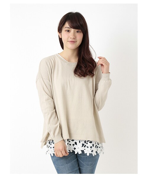 earth music&ecology(アースミュージックアンドエコロジー)の「【SET ITEM】ニットプルオーバー裾レースタンクセット(ニット・セーター・レディース・アイボリー/杢ライトグレー/グレーベージュ/ネイビー・F)」の10枚目の写真