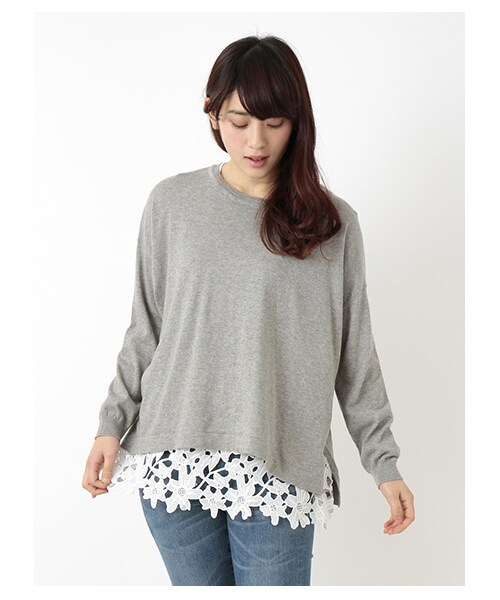 earth music&ecology(アースミュージックアンドエコロジー)の「【SET ITEM】ニットプルオーバー裾レースタンクセット(ニット・セーター・レディース・アイボリー/杢ライトグレー/グレーベージュ/ネイビー・F)」の1枚目の写真