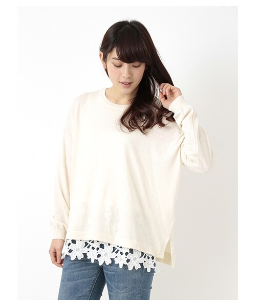 earth music&ecology(アースミュージックアンドエコロジー)の「【SET ITEM】ニットプルオーバー裾レースタンクセット(ニット・セーター・レディース・アイボリー/杢ライトグレー/グレーベージュ/ネイビー・F)」の8枚目の写真